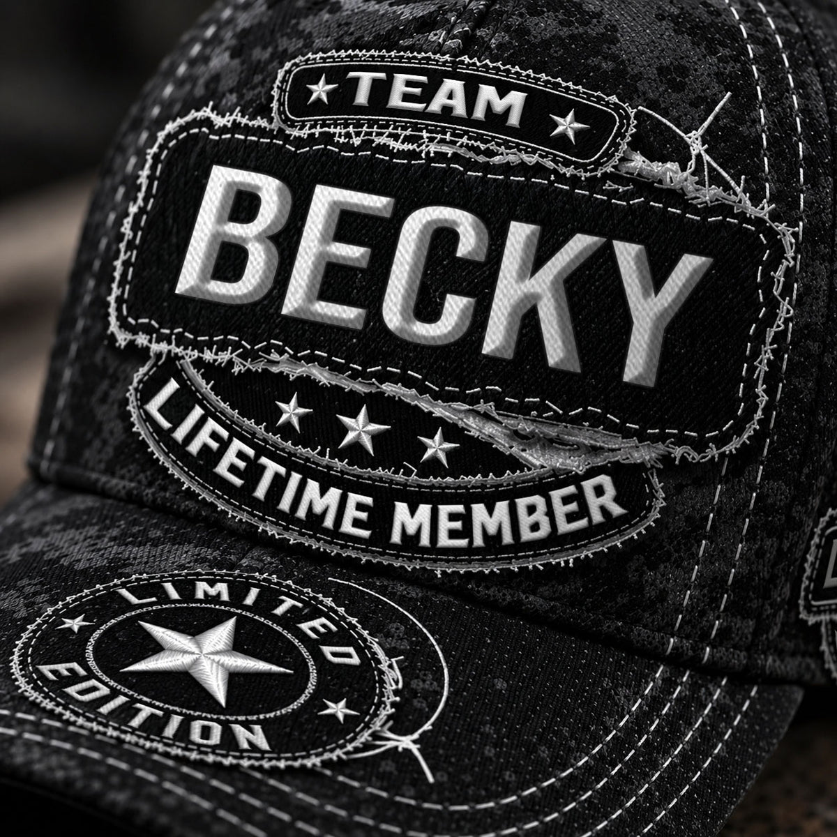 BECKY TC03 HH79  Personalized Black Camo Baseball Cap, Custom Name Family Hat