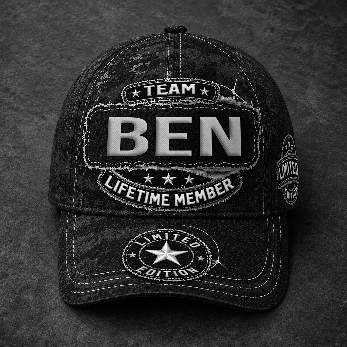BENEKE TC03 HH79  Personalized Black Camo Baseball Cap, Custom Name Family Hat