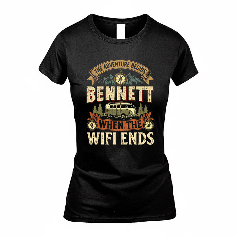 BENNETT TT898-K6-229 – Personalized Funny Camping Quote Apparel “The Adventure Begins When The WiFi Ends”