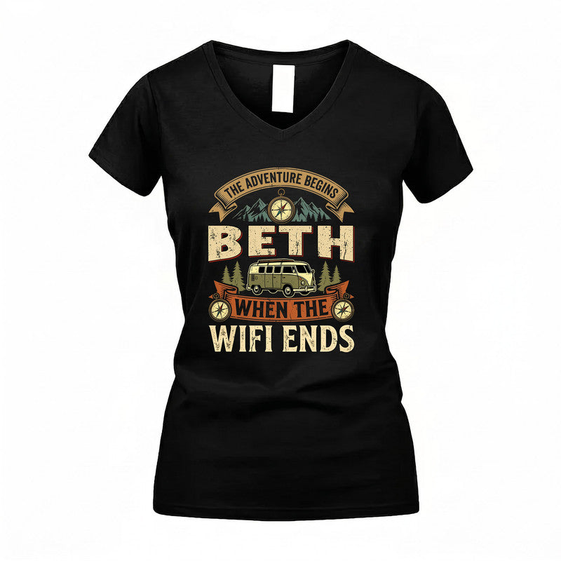 BETH TT898-K6-229 – Personalized Funny Camping Quote Apparel “The Adventure Begins When The WiFi Ends”