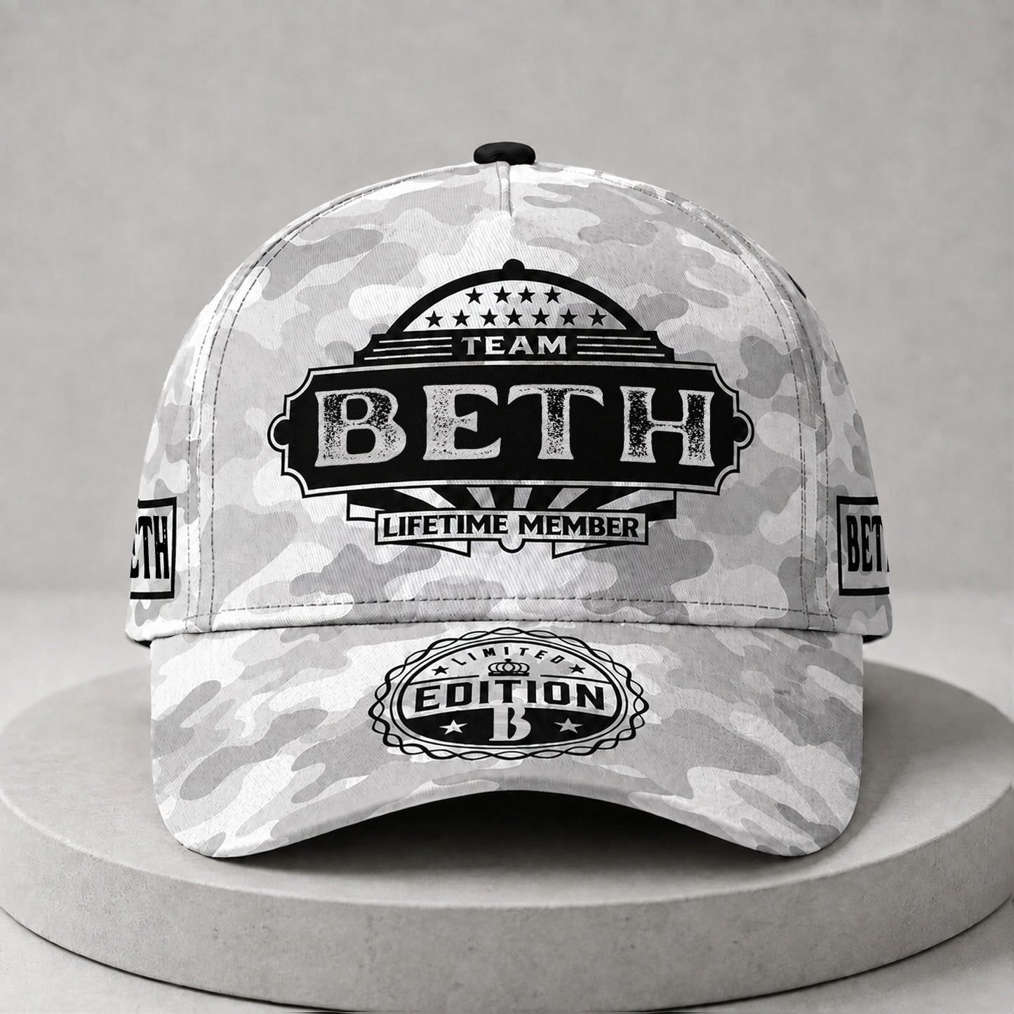 BETH TC01 HH79 Team Your Name Hat, Personalized Camo Baseball Cap, Custom Family Gift, Gift for Him Her