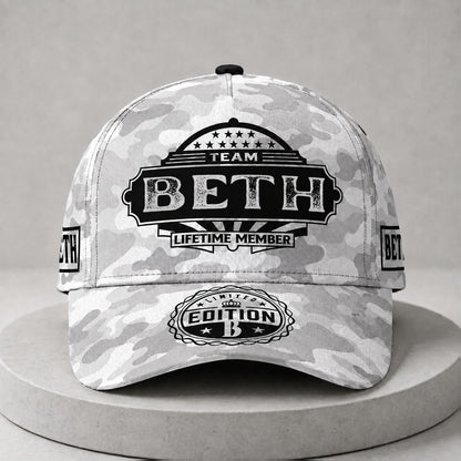 BETH TC01 HH79 Team Your Name Hat, Personalized Camo Baseball Cap, Custom Family Gift, Gift for Him Her
