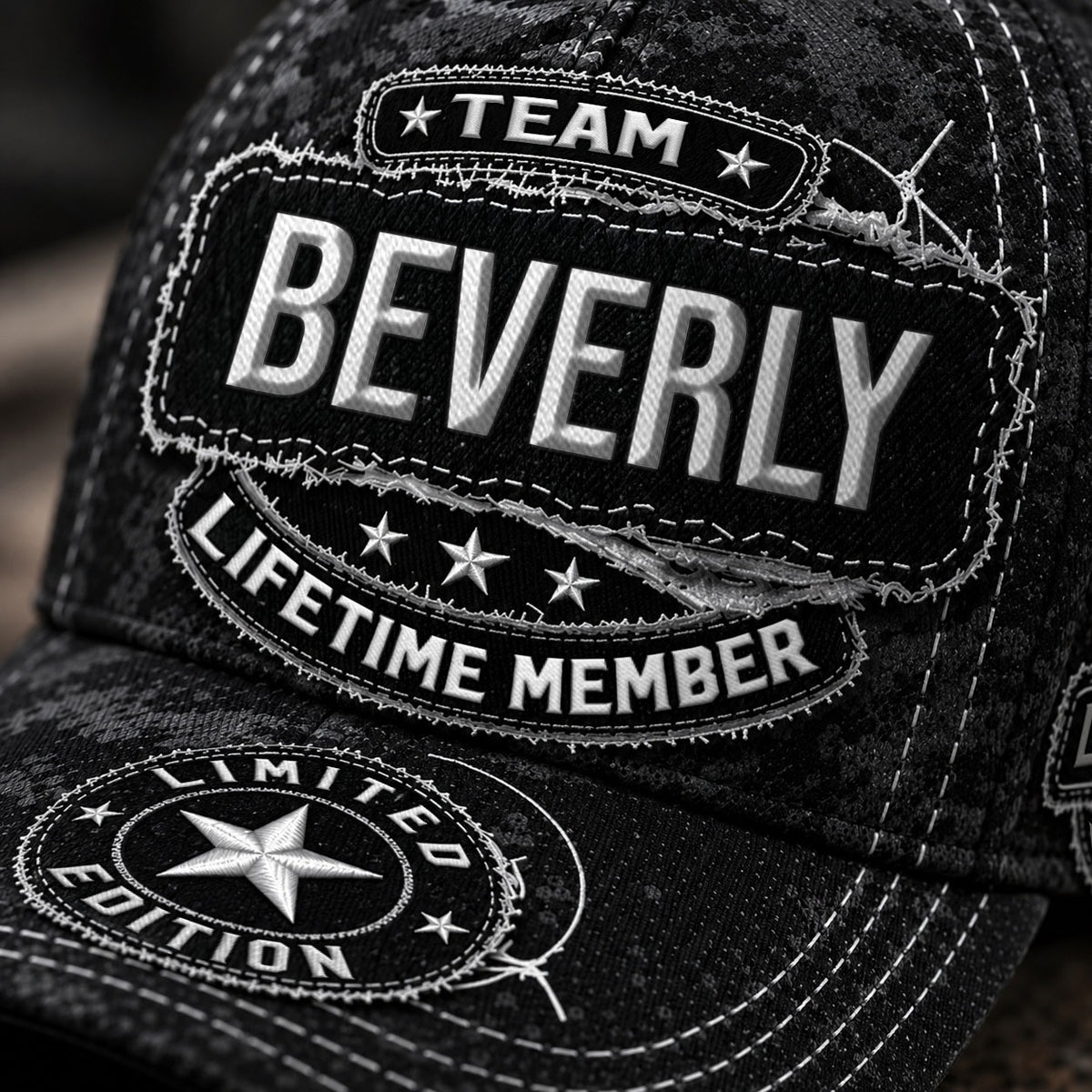 BEVERLY TC03 HH79  Personalized Black Camo Baseball Cap, Custom Name Family Hat