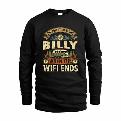 BILLY TT898-K6-229 – Personalized Funny Camping Quote Apparel “The Adventure Begins When The WiFi Ends”