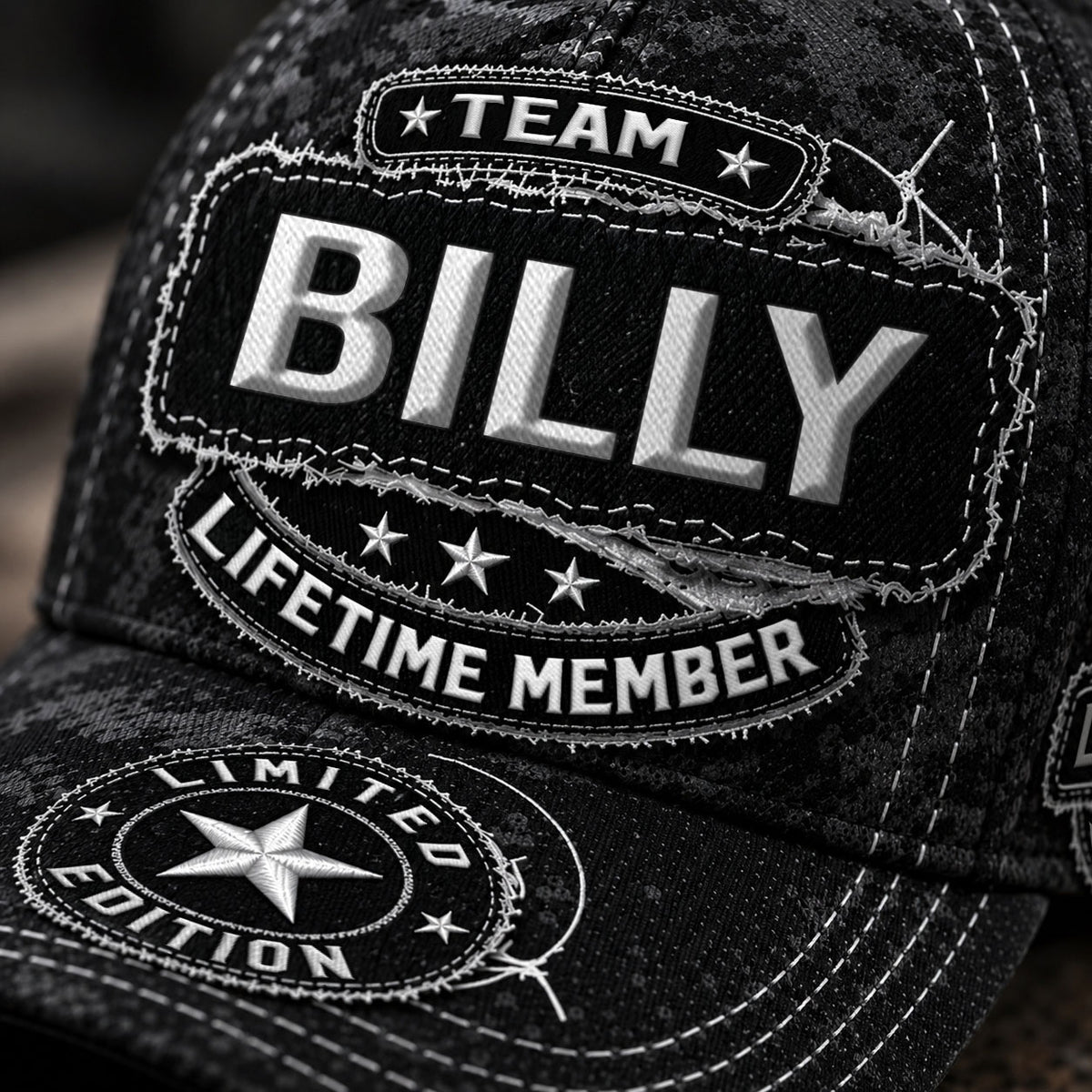 BILLY TC03 HH79  Personalized Black Camo Baseball Cap, Custom Name Family Hat