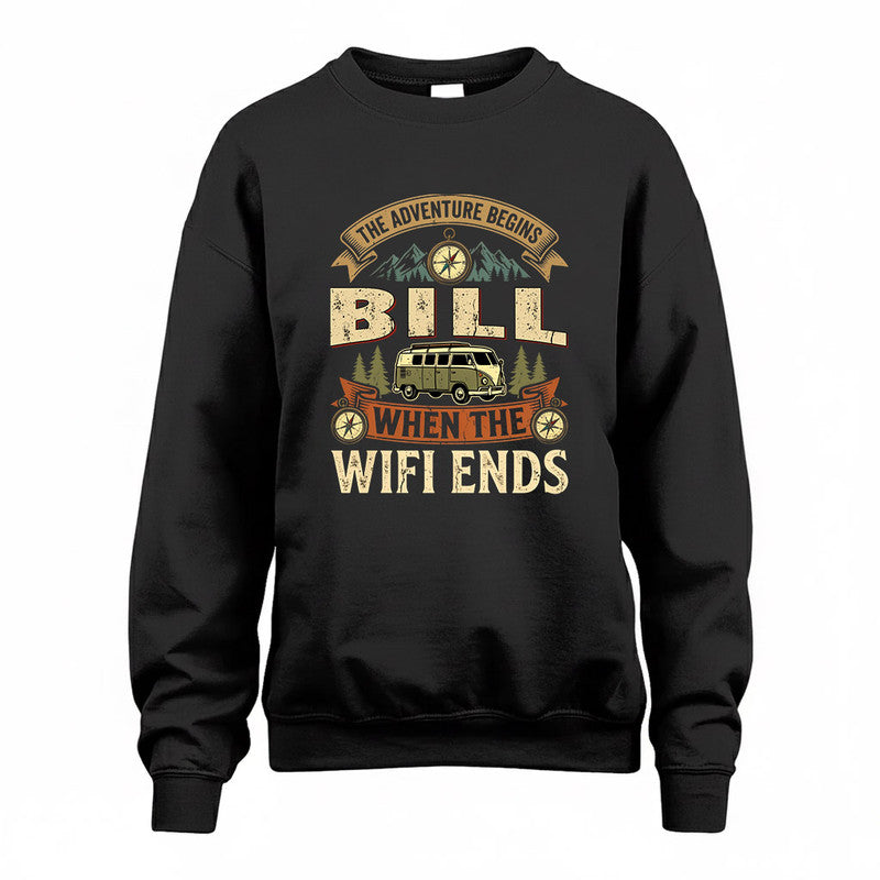 BILL TT898-K6-229 – Personalized Funny Camping Quote Apparel “The Adventure Begins When The WiFi Ends”