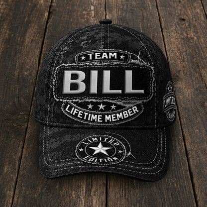 BILL TC03 HH79  Personalized Black Camo Baseball Cap, Custom Name Family Hat