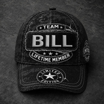 BILL TC03 HH79  Personalized Black Camo Baseball Cap, Custom Name Family Hat