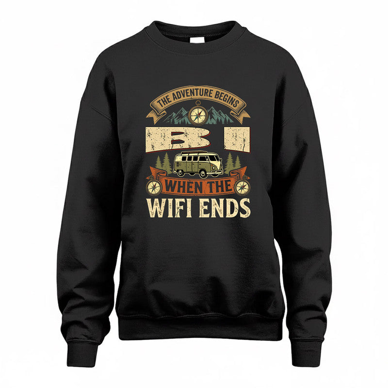BI TT898-K6-229 – Personalized Funny Camping Quote Apparel “The Adventure Begins When The WiFi Ends”