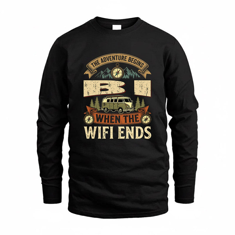 BI TT898-K6-229 – Personalized Funny Camping Quote Apparel “The Adventure Begins When The WiFi Ends”