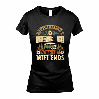 BI TT898-K6-229 – Personalized Funny Camping Quote Apparel “The Adventure Begins When The WiFi Ends”