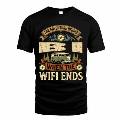 BI TT898-K6-229 – Personalized Funny Camping Quote Apparel “The Adventure Begins When The WiFi Ends”