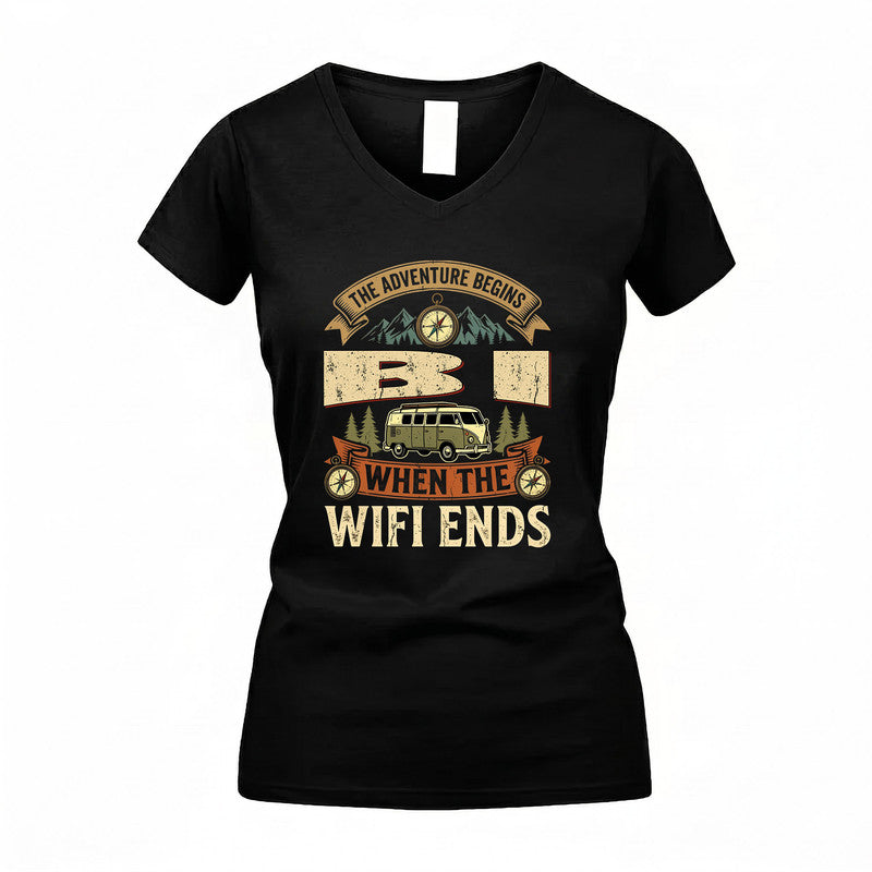 BI TT898-K6-229 – Personalized Funny Camping Quote Apparel “The Adventure Begins When The WiFi Ends”