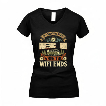 BI TT898-K6-229 – Personalized Funny Camping Quote Apparel “The Adventure Begins When The WiFi Ends”