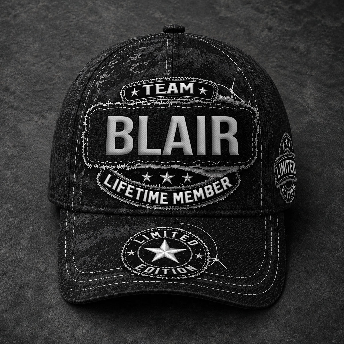 BLAIR TC03 HH79  Personalized Black Camo Baseball Cap, Custom Name Family Hat