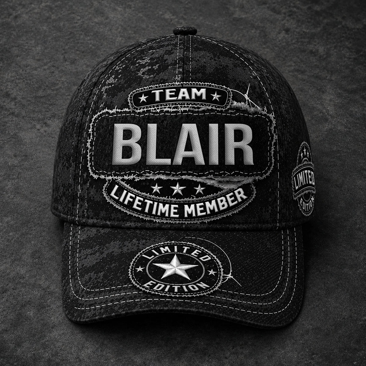 BLAKE TC03 HH79  Personalized Black Camo Baseball Cap, Custom Name Family Hat