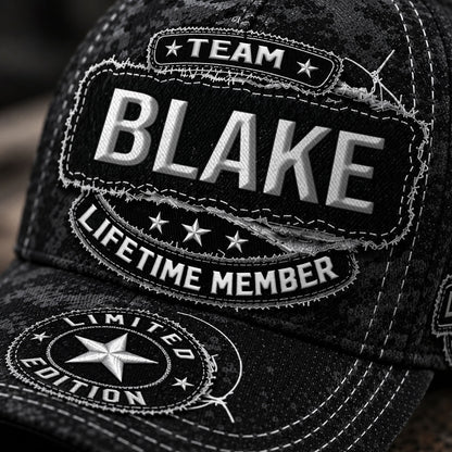 BLAKE TC03 HH79  Personalized Black Camo Baseball Cap, Custom Name Family Hat