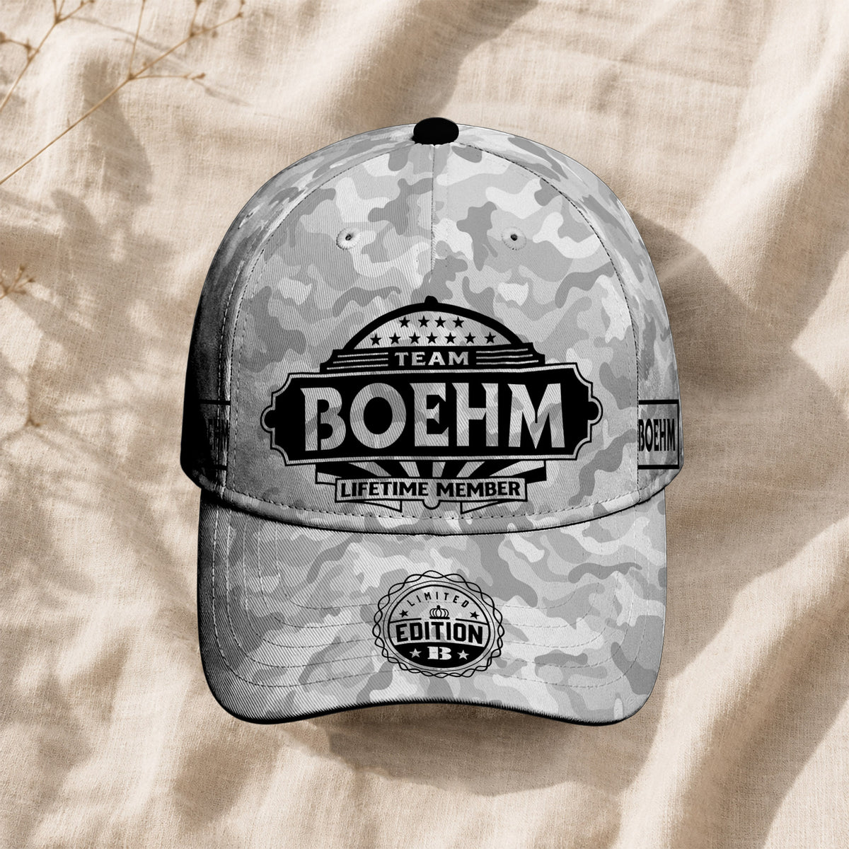 BOEHM TC01 HH79 Team Your Name Hat, Personalized Camo Baseball Cap, Custom Family Gift, Gift for Him Her