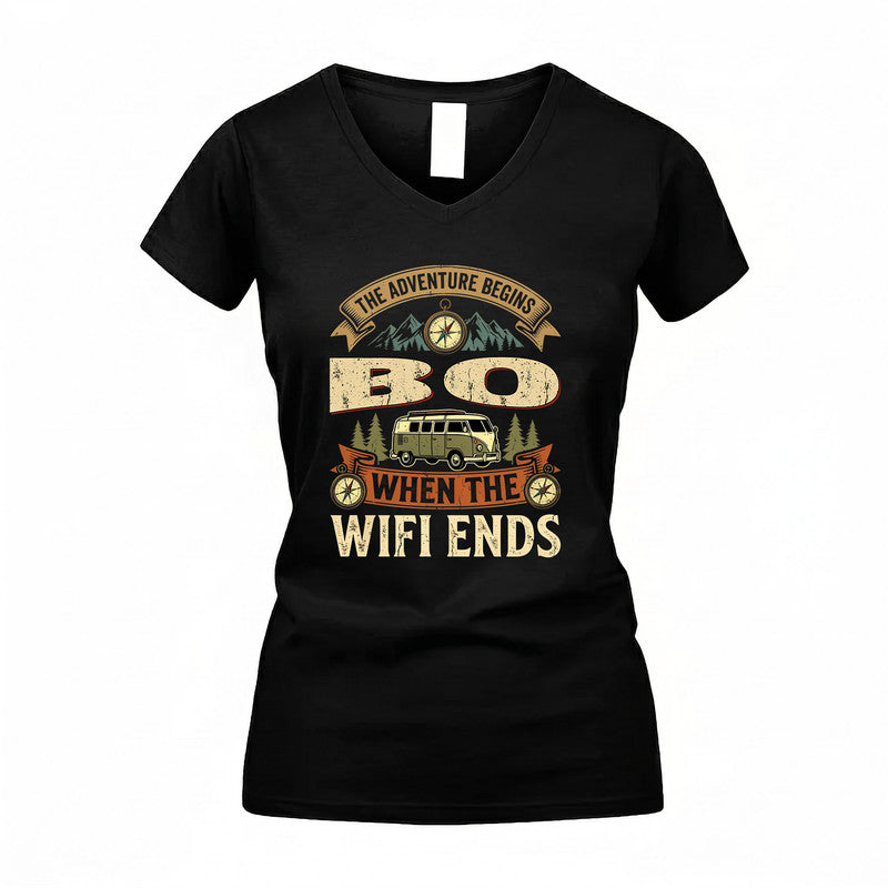 BO TT898-K6-229 – Personalized Funny Camping Quote Apparel “The Adventure Begins When The WiFi Ends”