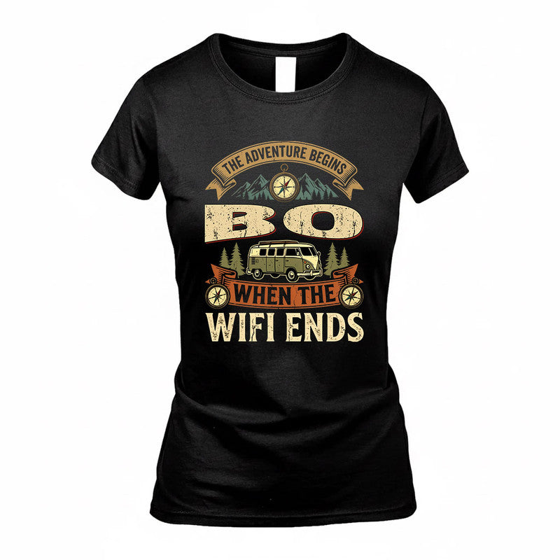 BO TT898-K6-229 – Personalized Funny Camping Quote Apparel “The Adventure Begins When The WiFi Ends”