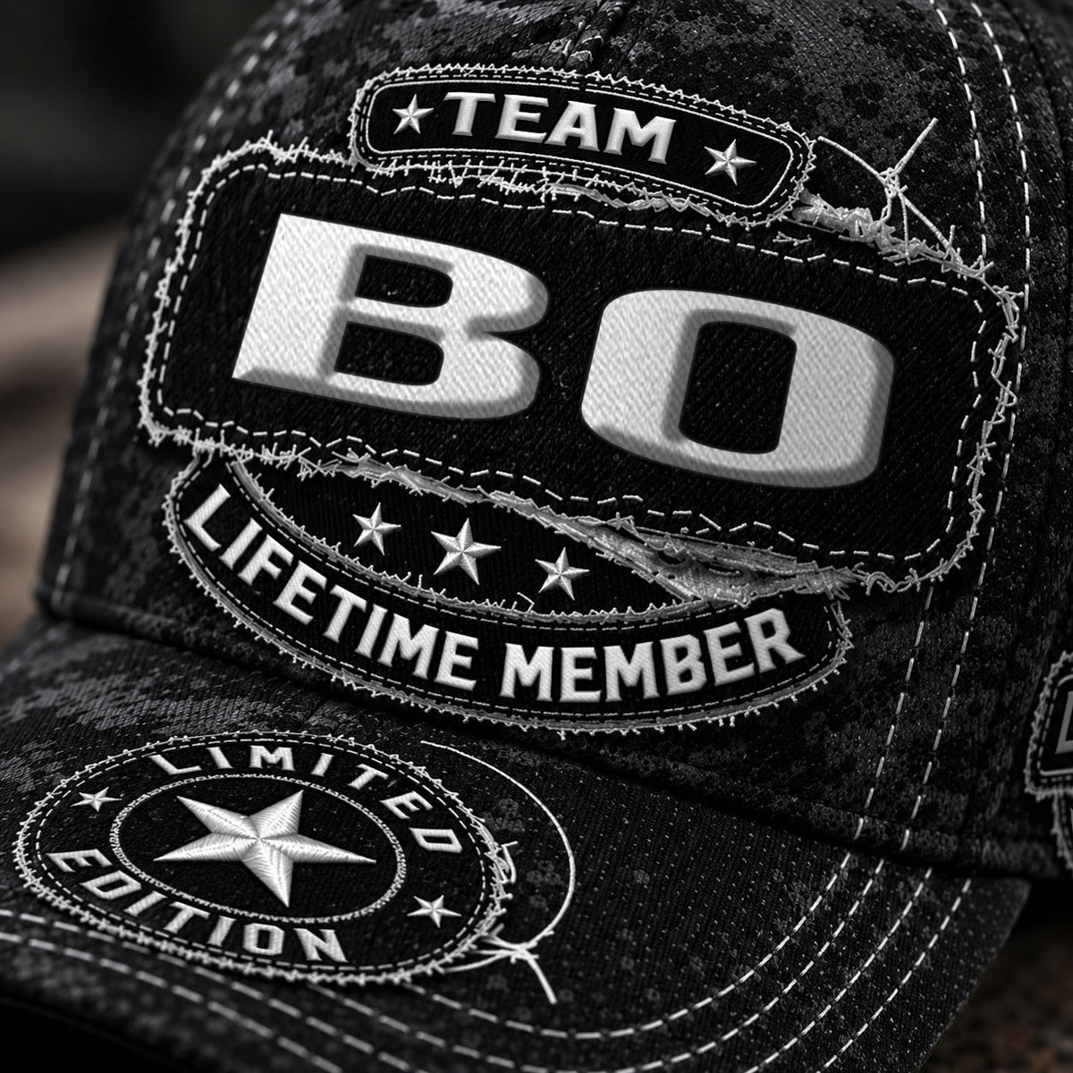 BO TC03 HH79  Personalized Black Camo Baseball Cap, Custom Name Family Hat