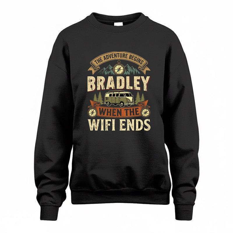 BRADLEY TT898-K6-229 – Personalized Funny Camping Quote Apparel “The Adventure Begins When The WiFi Ends”