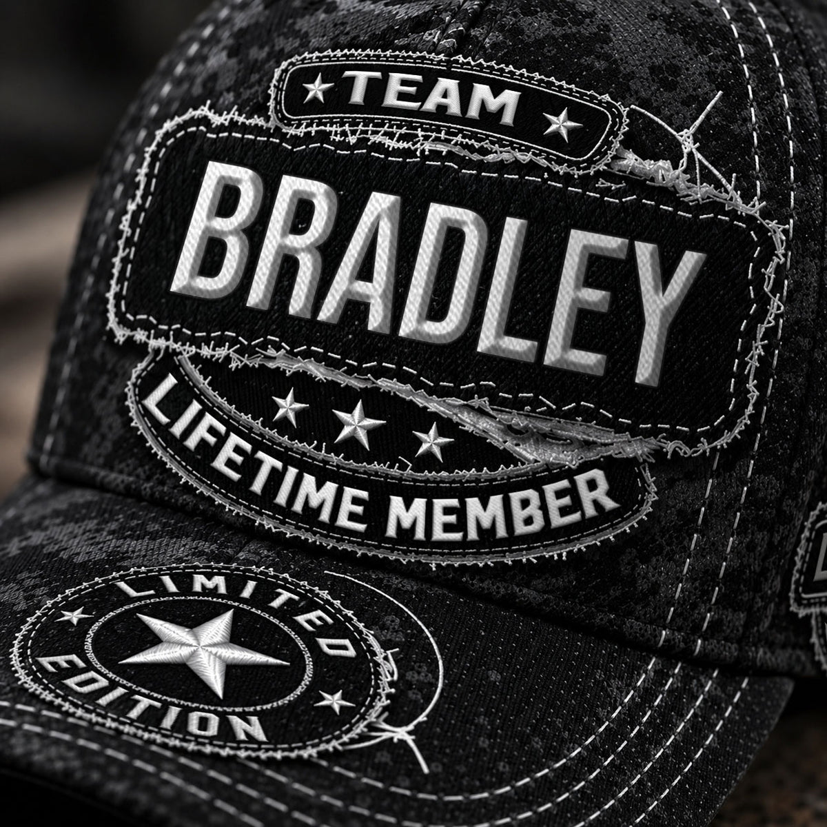 BRADLEY TC03 HH79  Personalized Black Camo Baseball Cap, Custom Name Family Hat