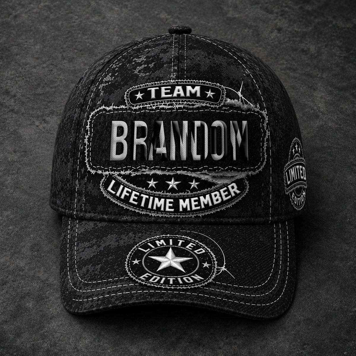 BRANDY TC03 HH79  Personalized Black Camo Baseball Cap, Custom Name Family Hat