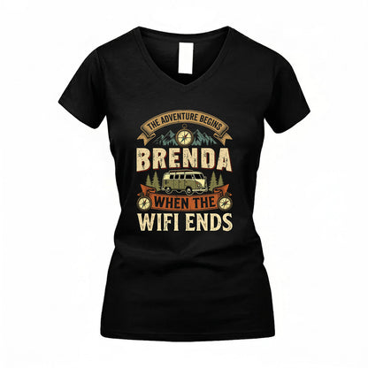 BRENDA TT898-K6-229 – Personalized Funny Camping Quote Apparel “The Adventure Begins When The WiFi Ends”