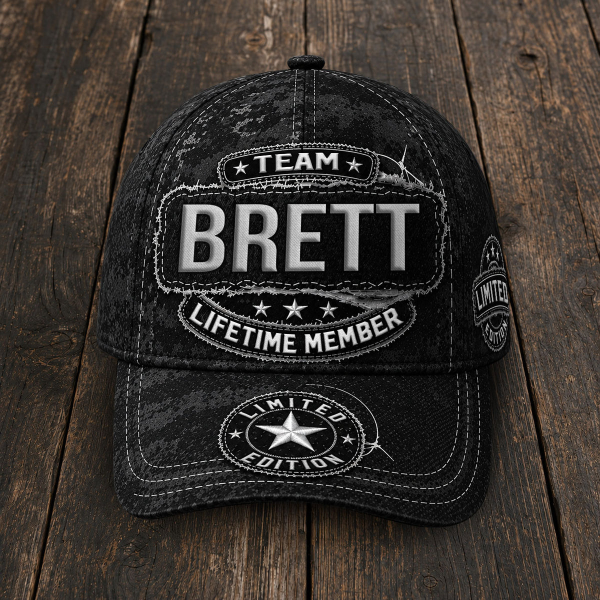 BRETT TC03 HH79  Personalized Black Camo Baseball Cap, Custom Name Family Hat