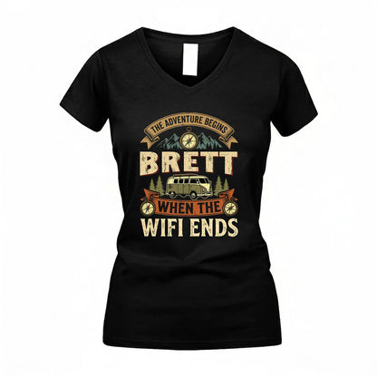 BRETT TT898-K6-229 – Personalized Funny Camping Quote Apparel “The Adventure Begins When The WiFi Ends”