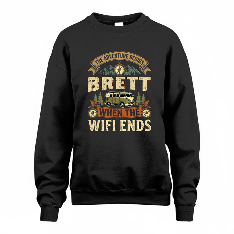 BRETT TT898-K6-229 – Personalized Funny Camping Quote Apparel “The Adventure Begins When The WiFi Ends”