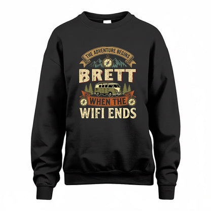 BRETT TT898-K6-229 – Personalized Funny Camping Quote Apparel “The Adventure Begins When The WiFi Ends”