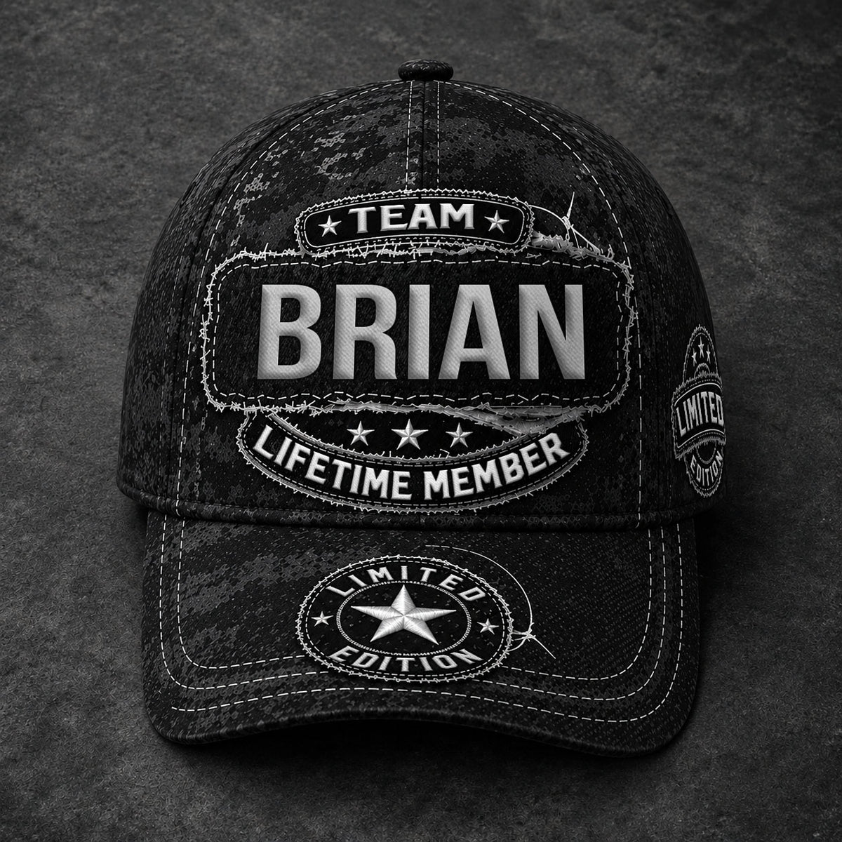 BRIAN TC03 HH79  Personalized Black Camo Baseball Cap, Custom Name Family Hat