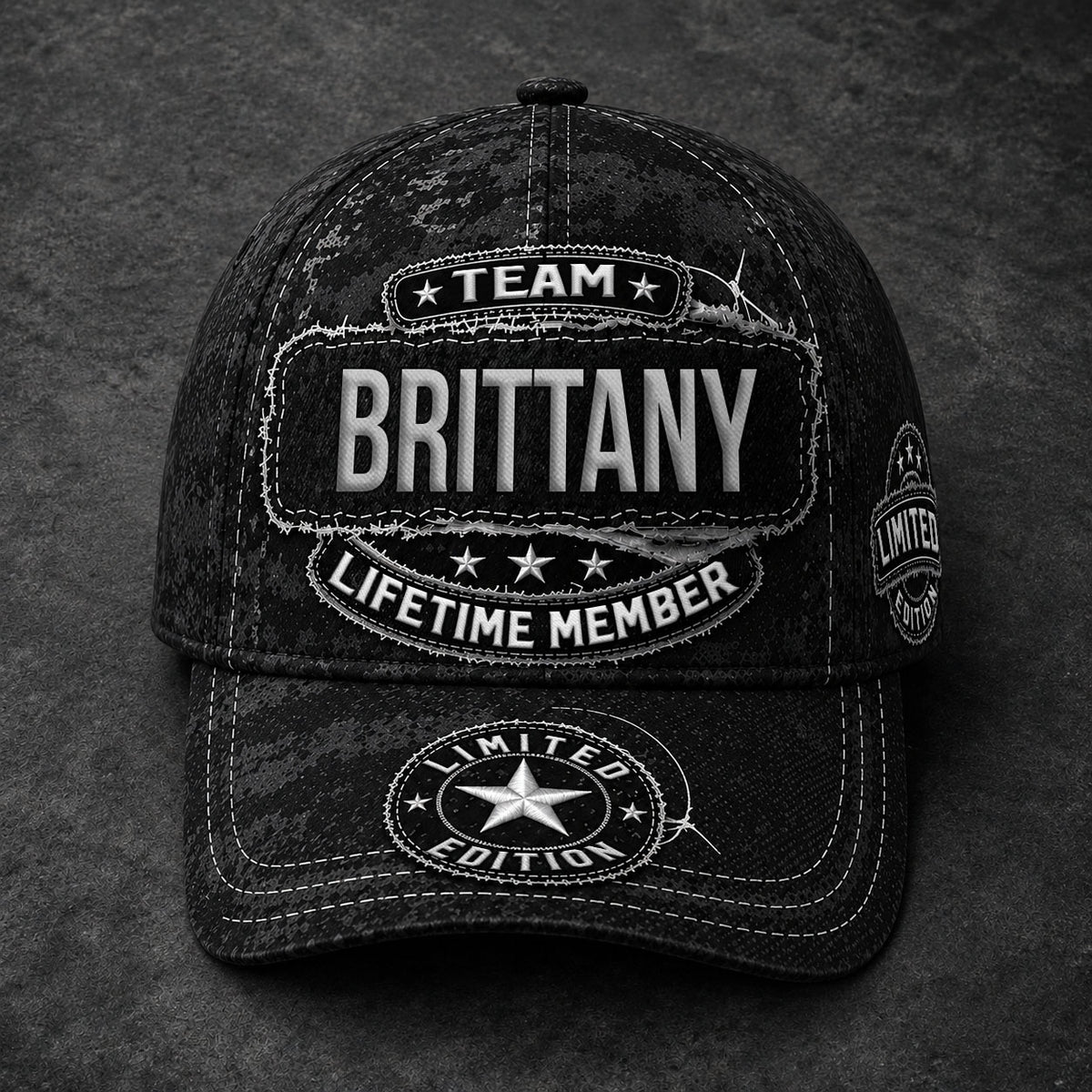 BRITTANY TC03 HH79  Personalized Black Camo Baseball Cap, Custom Name Family Hat