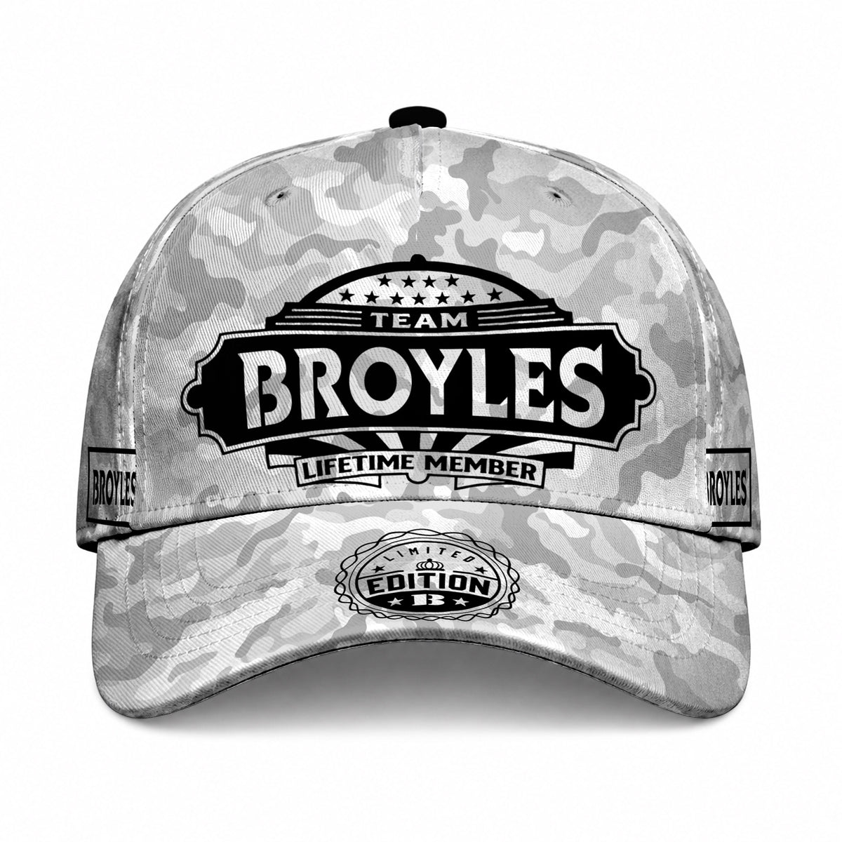 BROYLES TC01 HH79 Team Your Name Hat, Personalized Camo Baseball Cap, Custom Family Gift, Gift for Him Her