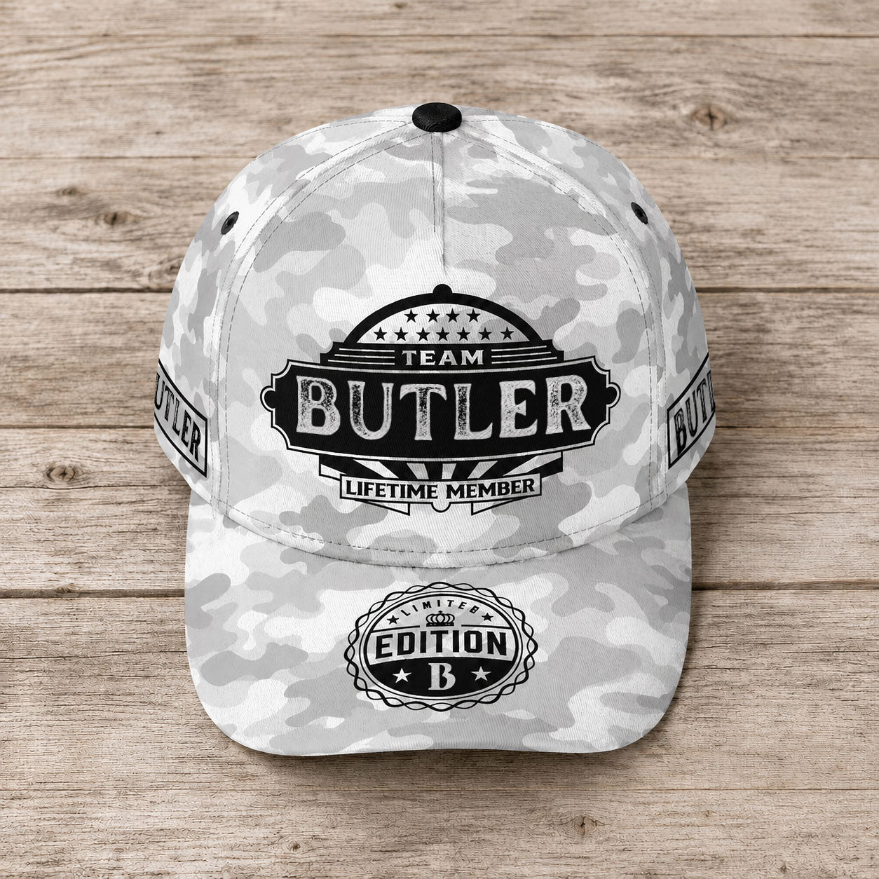 BUTLER TC01 HH79 Team Your Name Hat, Personalized Camo Baseball Cap, Custom Family Gift, Gift for Him Her