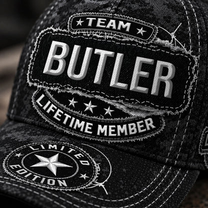 BUTLER TC03 HH79  Personalized Black Camo Baseball Cap, Custom Name Family Hat