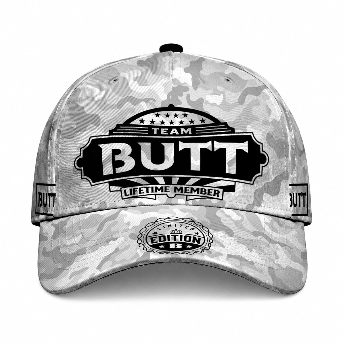 BUTT TC01 HH79 Team Your Name Hat, Personalized Camo Baseball Cap, Custom Family Gift, Gift for Him Her