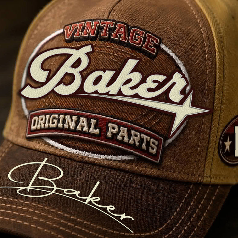 BAKER TC02 HH79  Personalized Name Baseball Cap, Vintage Retro Hat, Custom Gift for Him & Her