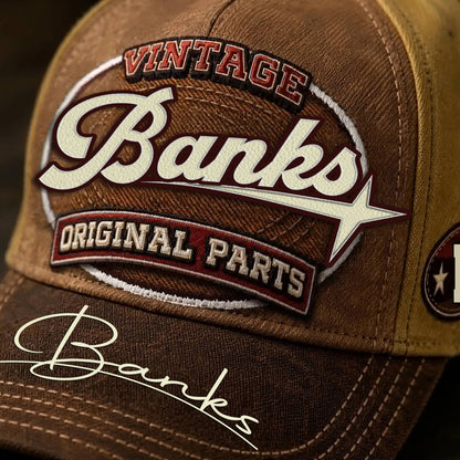 BANKS TC02 HH79  Personalized Name Baseball Cap, Vintage Retro Hat, Custom Gift for Him & Her