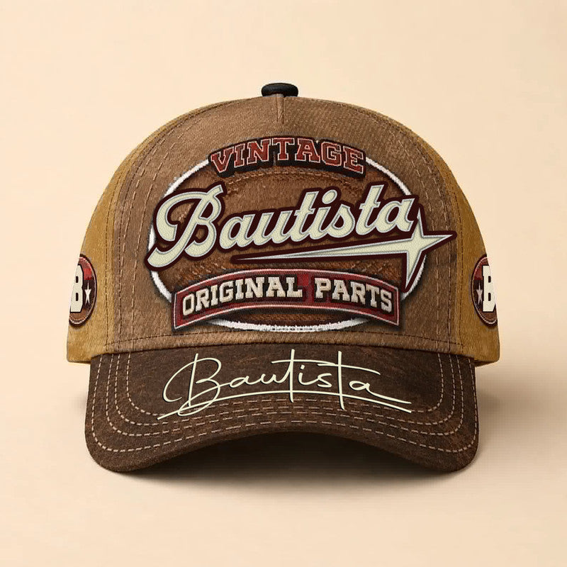 BAUTISTA TC02 HH79  Personalized Name Baseball Cap, Vintage Retro Hat, Custom Gift for Him & Her