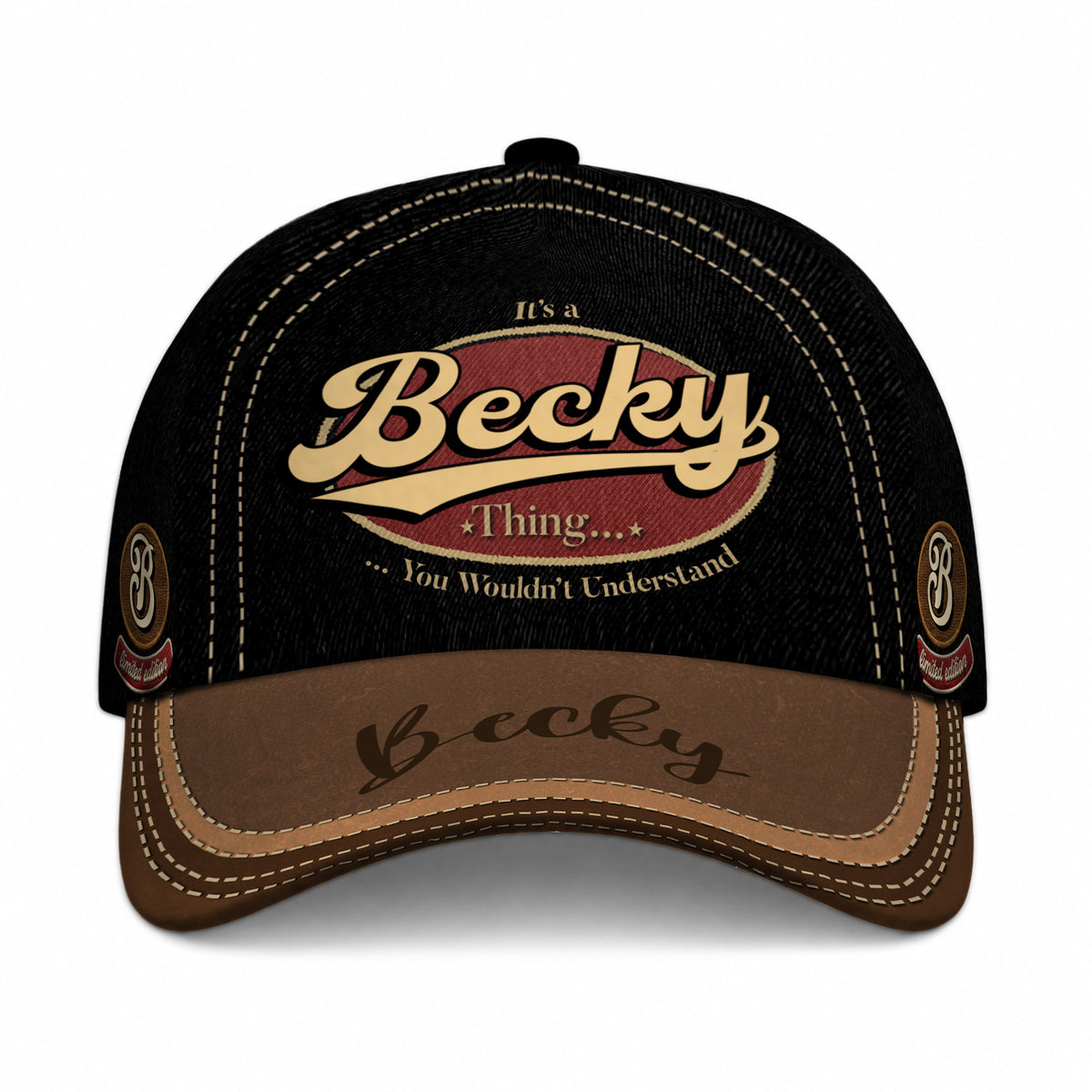 BECKY  TC06 HH79 Personalized Distressed Baseball Cap, Custom Retro Trucker Hat, Statement Dad Cap