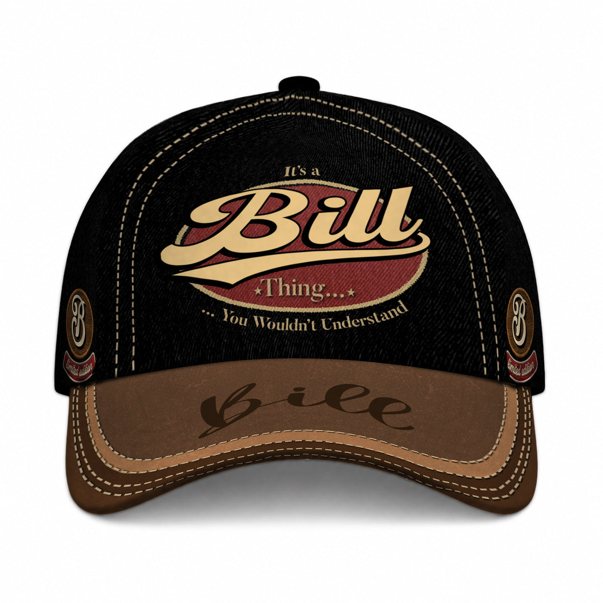 BILL  TC06 HH79 Personalized Distressed Baseball Cap, Custom Retro Trucker Hat, Statement Dad Cap