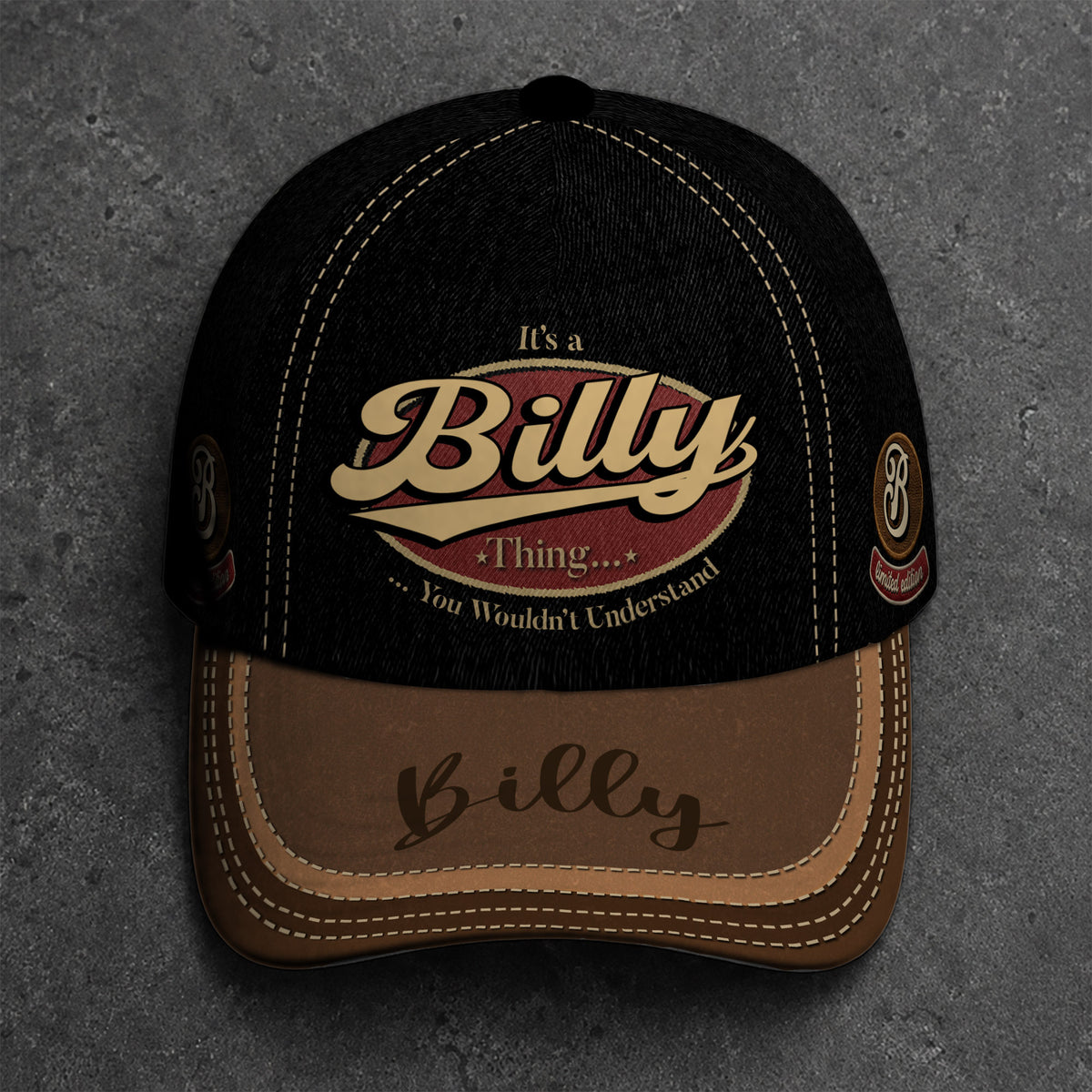 BILLY  TC06 HH79 Personalized Distressed Baseball Cap, Custom Retro Trucker Hat, Statement Dad Cap