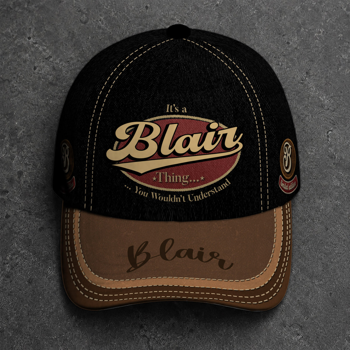 BLAIR  TC06 HH79 Personalized Distressed Baseball Cap, Custom Retro Trucker Hat, Statement Dad Cap