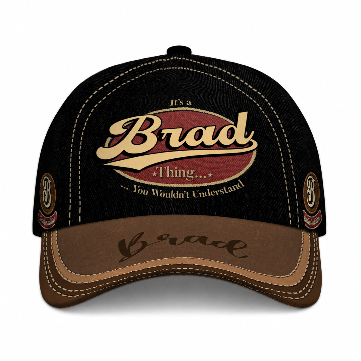 BRAD  TC06 HH79 Personalized Distressed Baseball Cap, Custom Retro Trucker Hat, Statement Dad Cap
