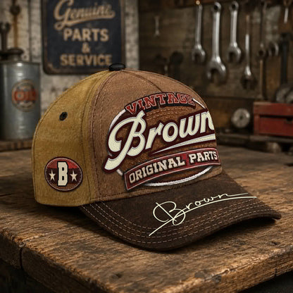 BROWN TC02 HH79  Personalized Name Baseball Cap, Vintage Retro Hat, Custom Gift for Him & Her