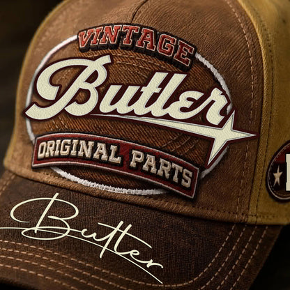 BUTLER TC02 HH79  Personalized Name Baseball Cap, Vintage Retro Hat, Custom Gift for Him & Her