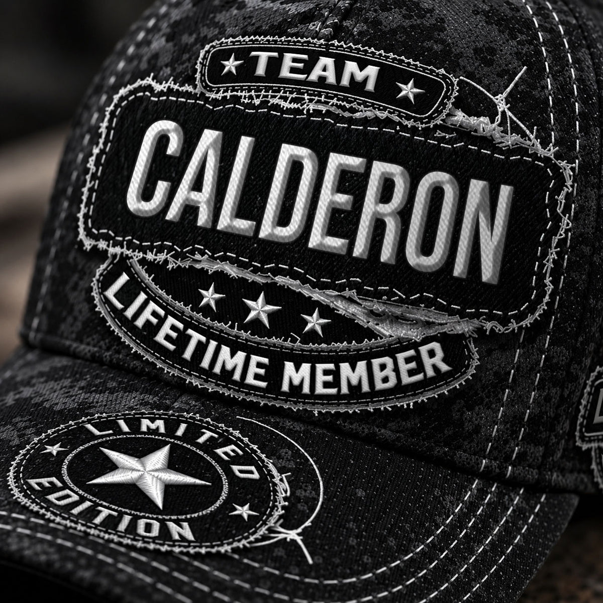 CALDERON TC03 HH79  Personalized Black Camo Baseball Cap, Custom Name Family Hat
